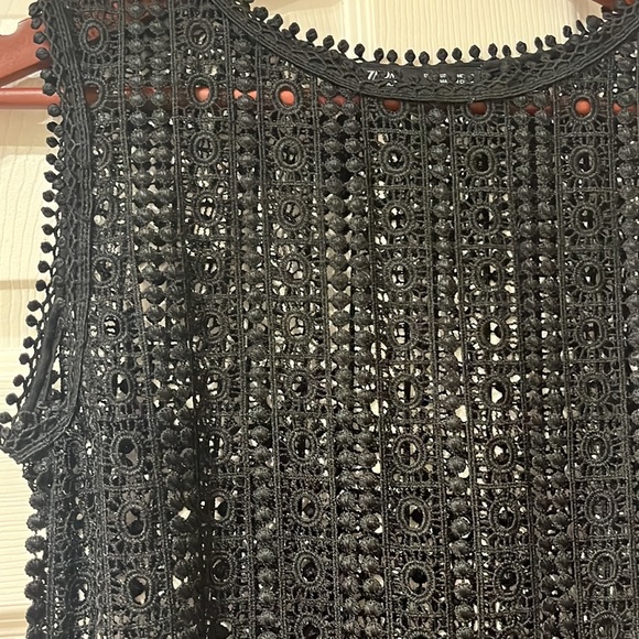 Zara Black embroidered tunic with fringe detail bottom - Picture 3 of 3